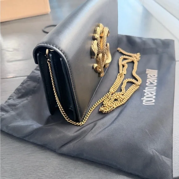 Roberto Cavalli Black Clutch with Gold Chain - Picture 2 of 5